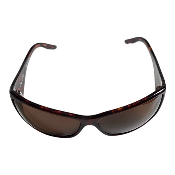 Oscar de la Renta wraparound shield style tortoise shell dark brown sunglasses - Picture 3 of 14